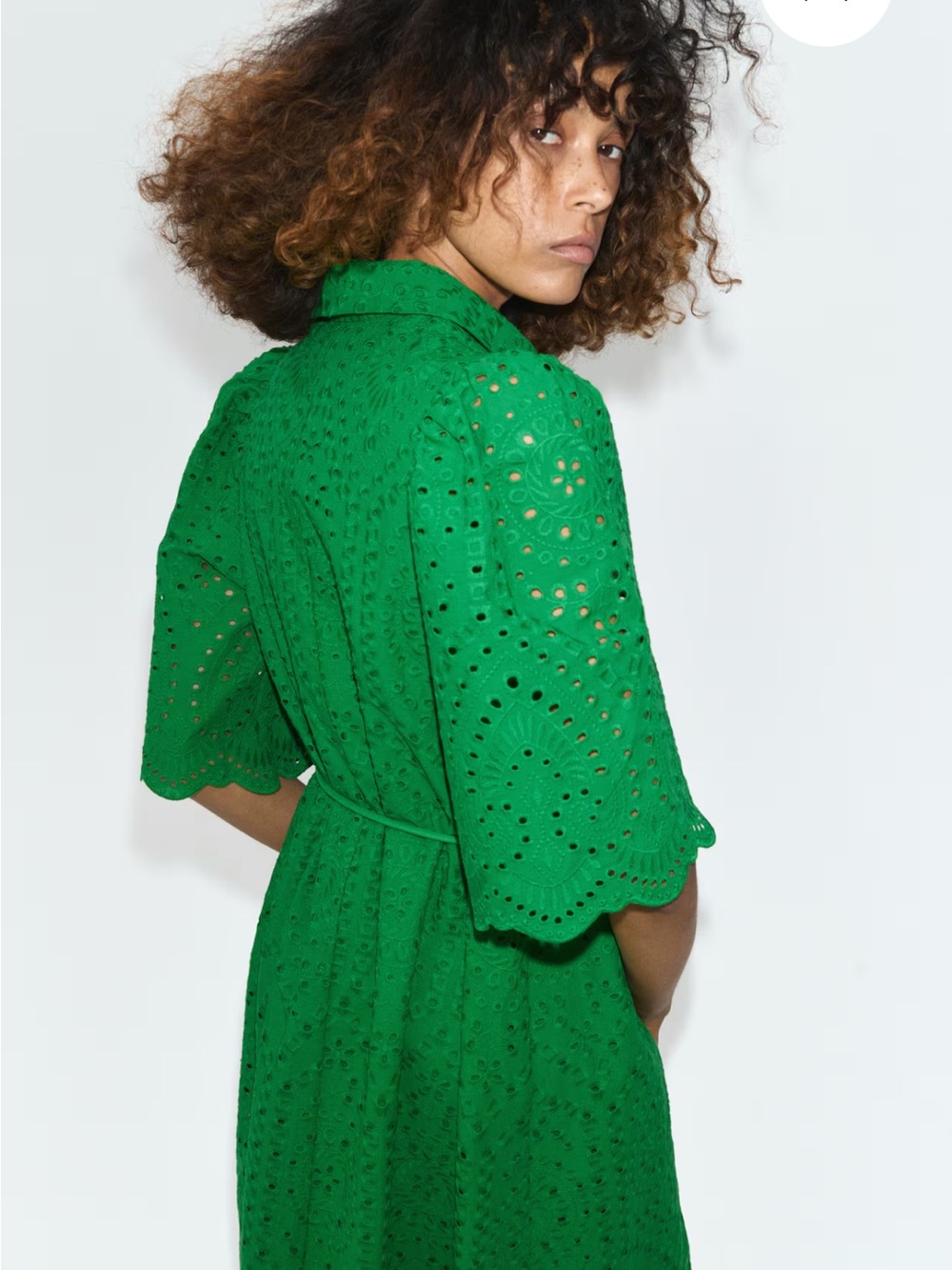 H&M Eyelet Shirt Dress with Tie Waist in Green - Picture 3 of 6